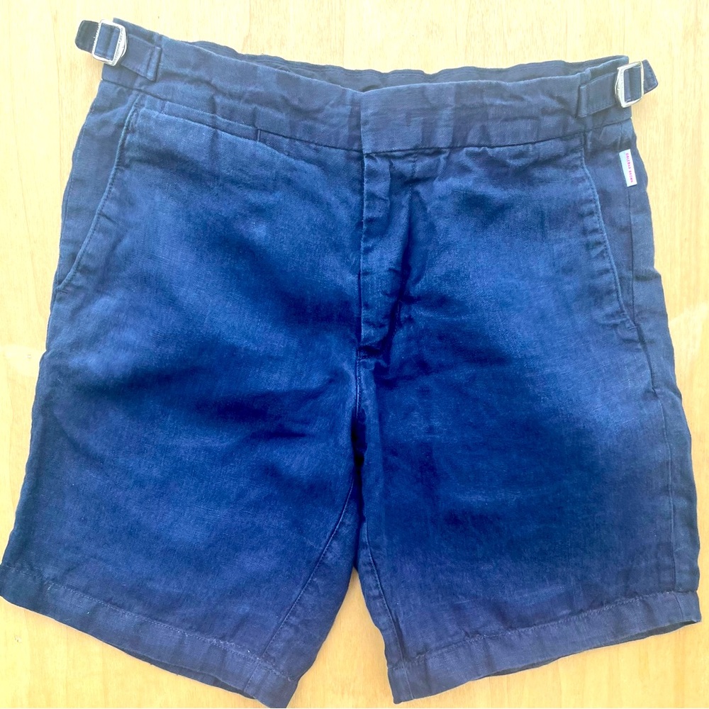 Navy Linen Side Tab Shorts